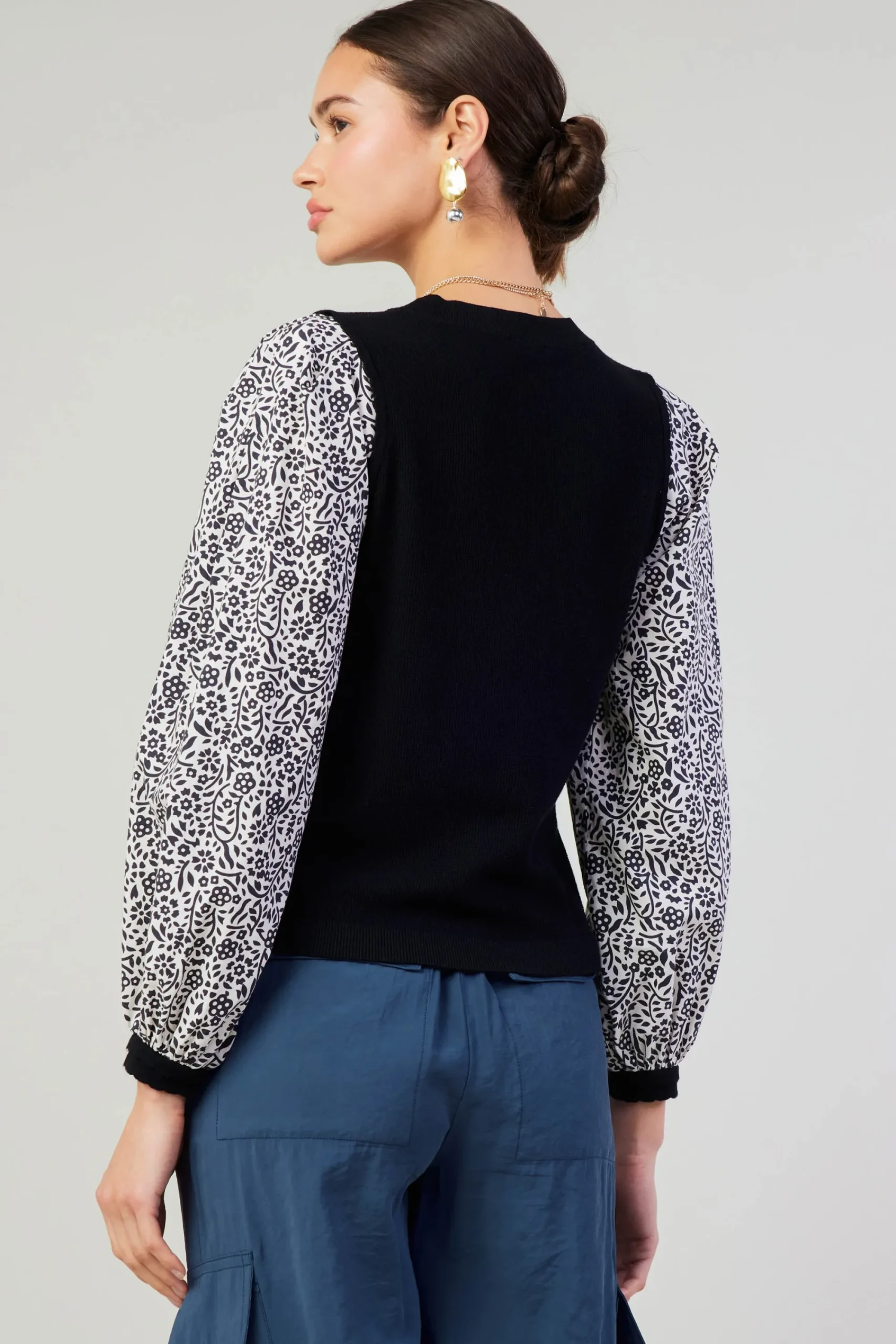 Current Air Knitwear | Sweaters-Contrast Sleeve Sweater Top BLACK