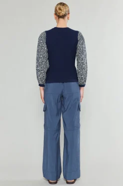 Current Air Knitwear | Sweaters-Contrast Sleeve Sweater Top NAVY