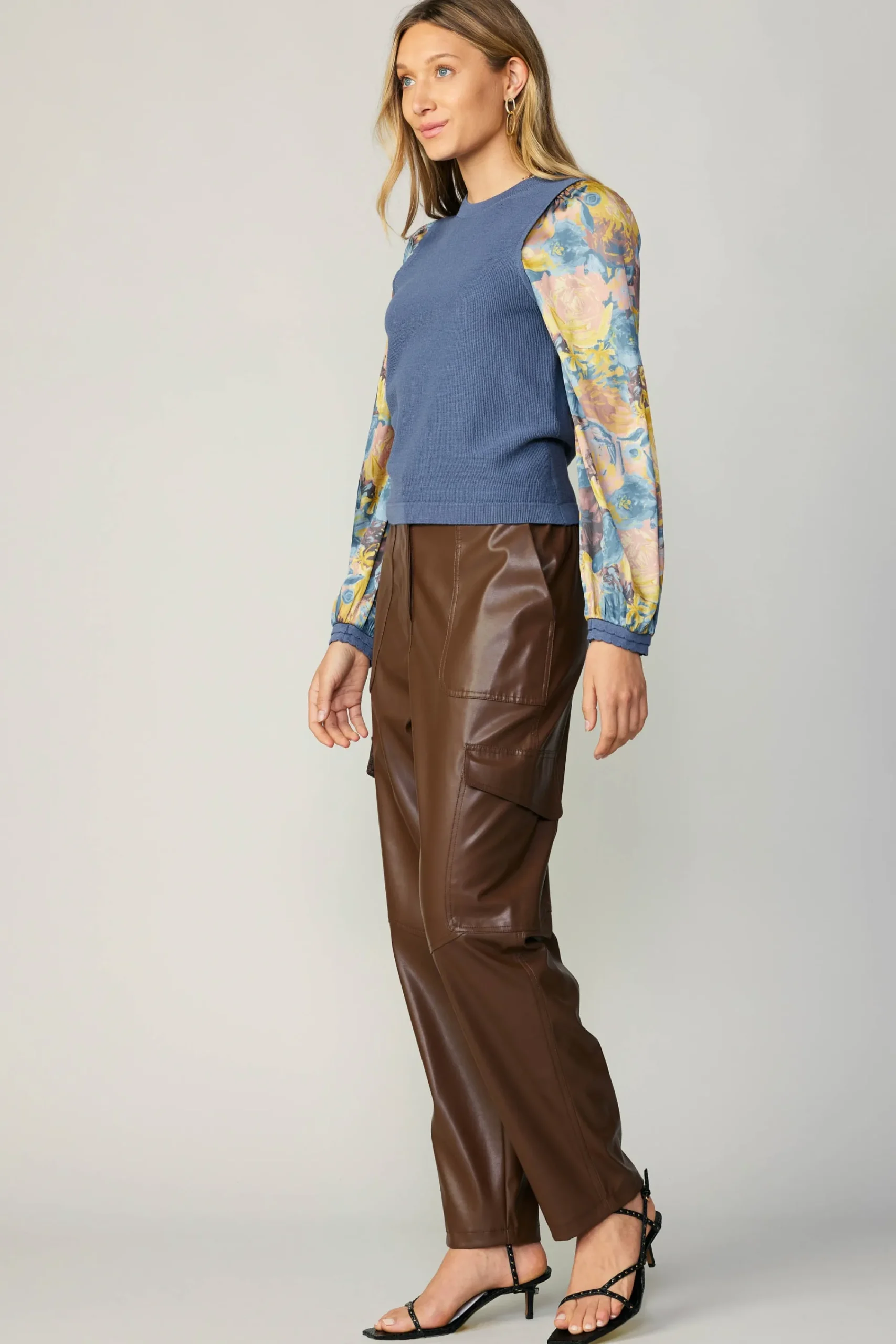 Current Air Sweaters-Contrast Sleeve Sweater Top AEGEANBLUE
