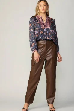 Current Air Long Sleeve Tops-Contrast Stripe Floral Blouse MULTI