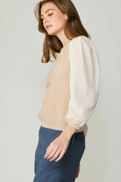 Current Air Long Sleeve Tops | Sweaters-Contrast Sweater Top LIGHTTAUPE