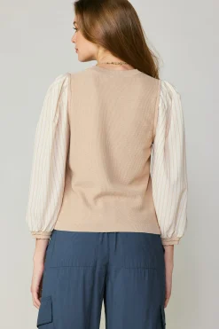 Current Air Long Sleeve Tops | Sweaters-Contrast Sweater Top LIGHTTAUPE
