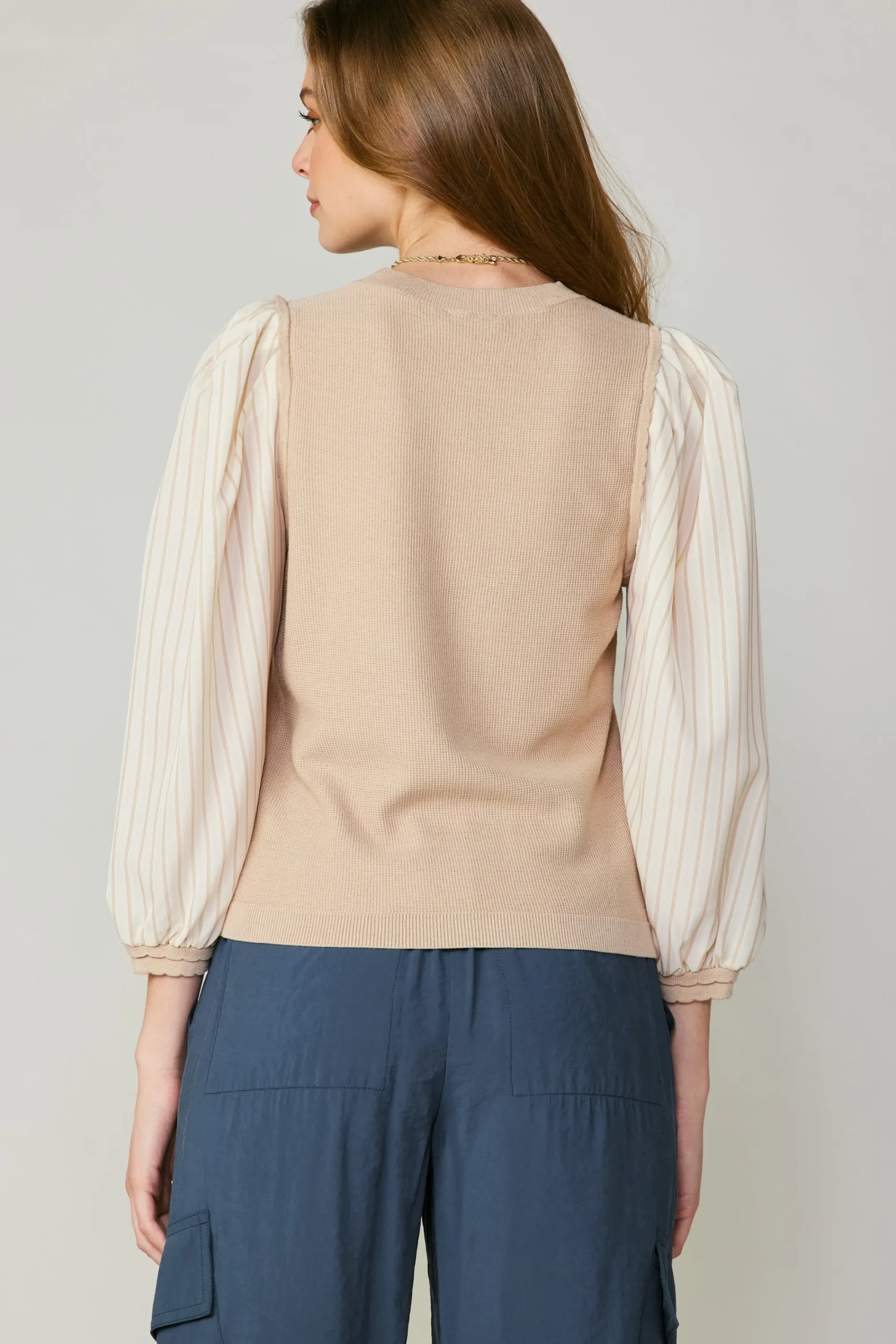 Current Air Long Sleeve Tops | Sweaters-Contrast Sweater Top LIGHTTAUPE