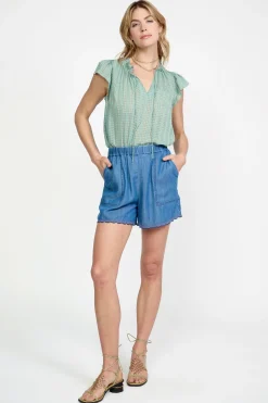 Current Air Shorts-Contrast Trim Shorts CHAMBRAY