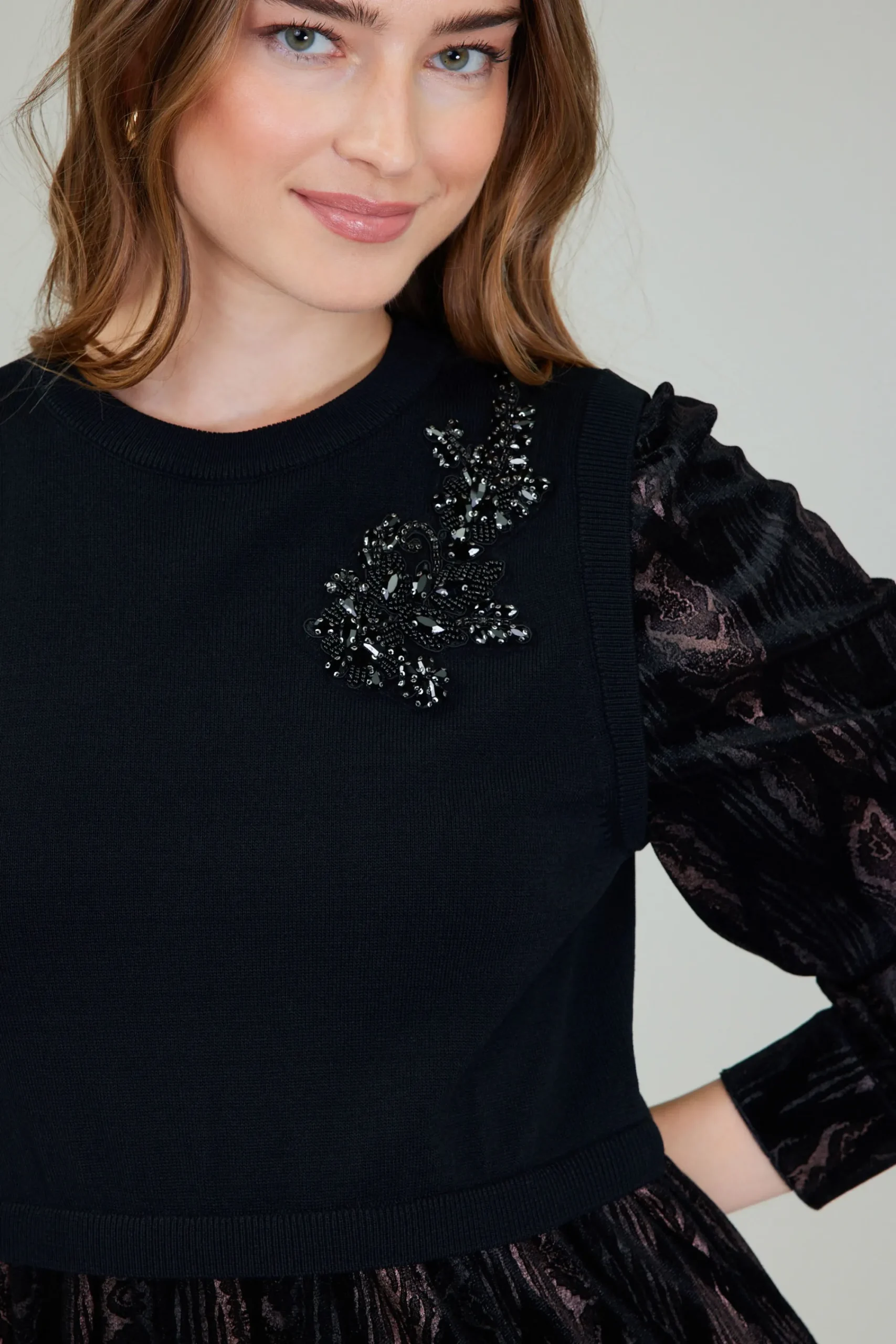 Current Air Knitwear | Mini Dresses-Contrast Velvet Foil Mini Dress BLACKBRONZEMULTI