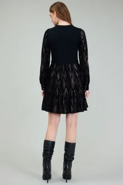 Current Air Knitwear | Mini Dresses-Contrast Velvet Foil Mini Dress BLACKBRONZEMULTI