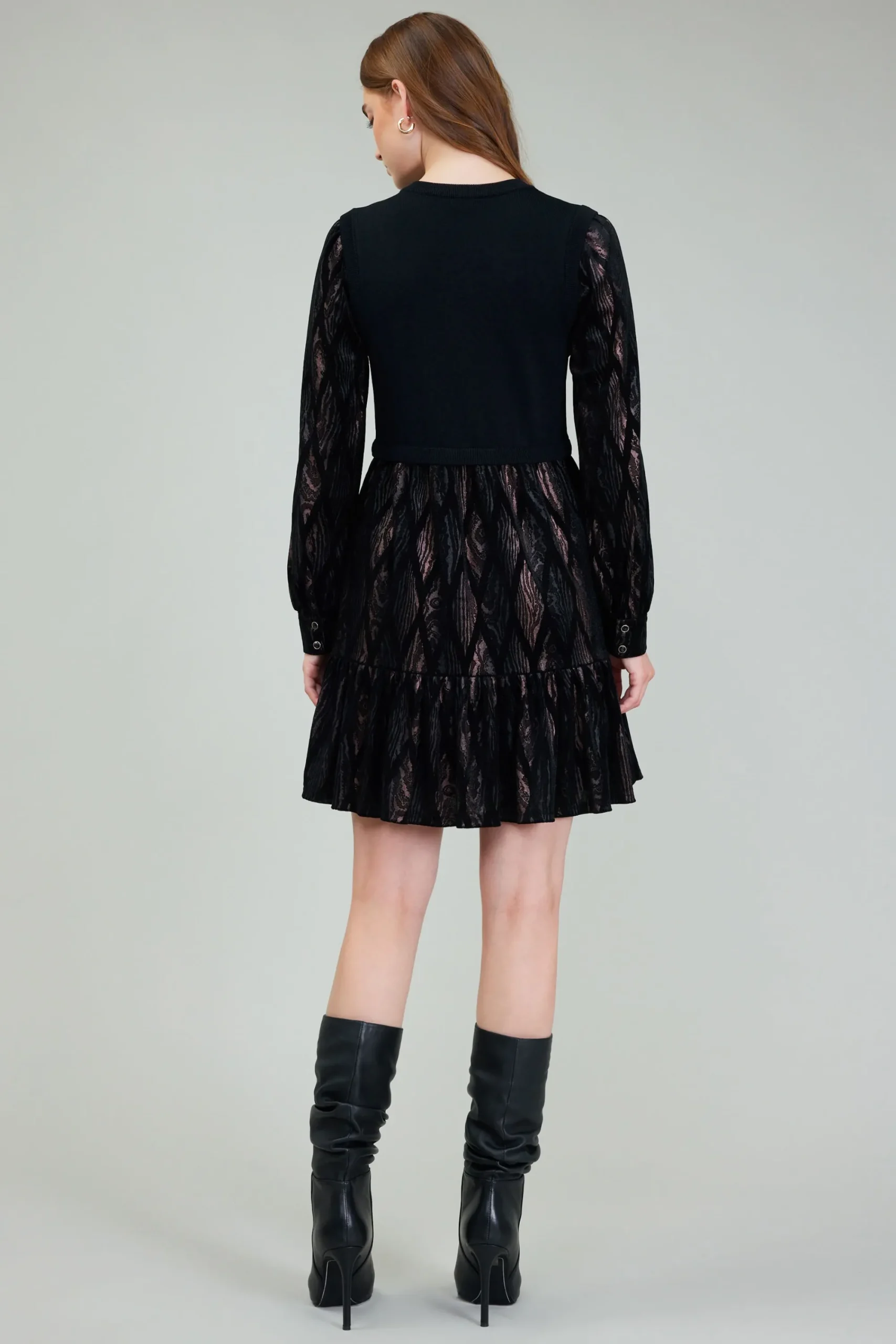 Current Air Knitwear | Mini Dresses-Contrast Velvet Foil Mini Dress BLACKBRONZEMULTI
