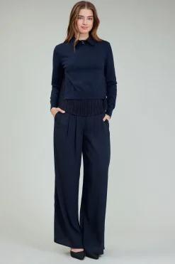 Current Air Knitwear | Long Sleeve Tops-Corduroy Knit & Woven Top NAVY