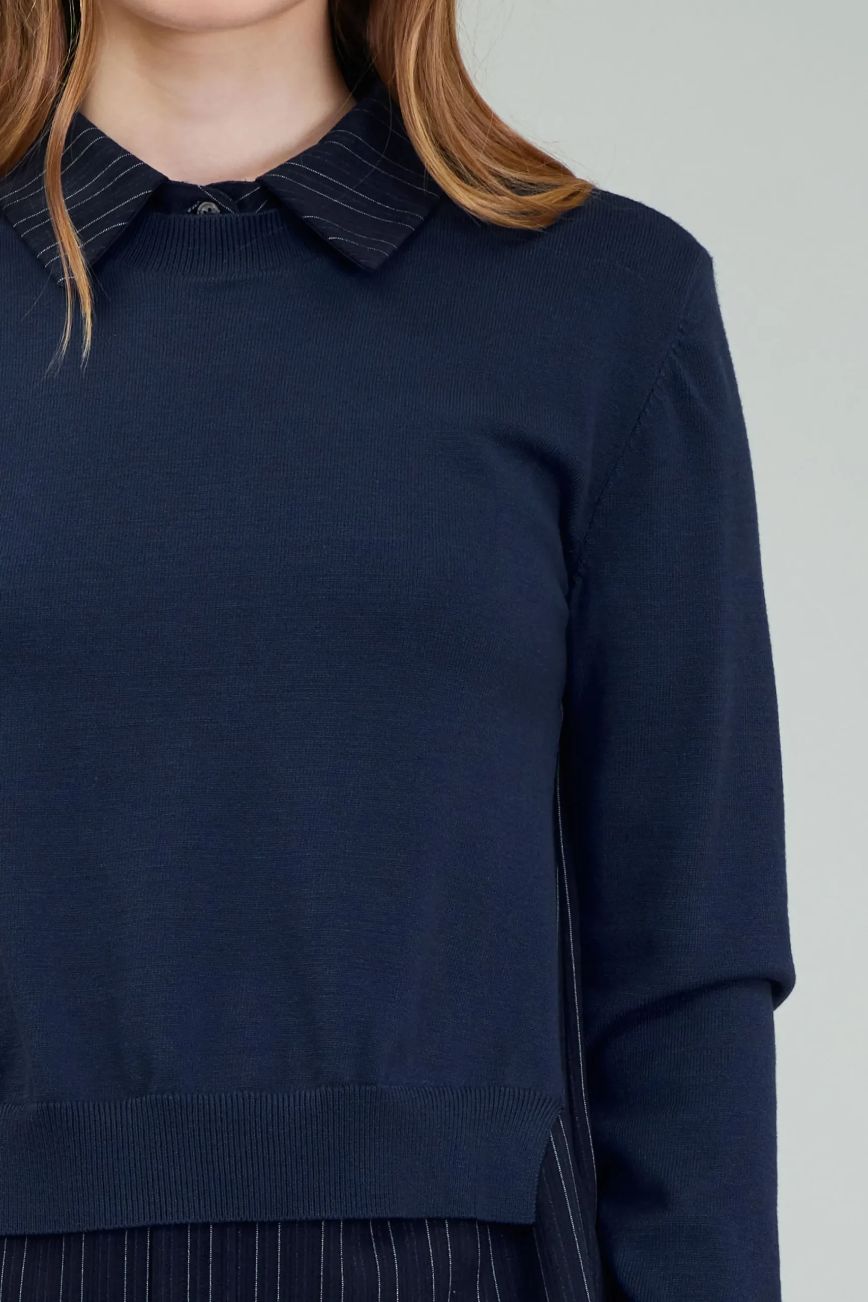 Current Air Knitwear | Long Sleeve Tops-Corduroy Knit & Woven Top NAVY