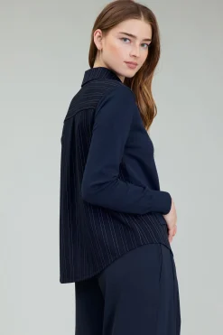 Current Air Knitwear | Long Sleeve Tops-Corduroy Knit & Woven Top NAVY