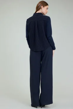 Current Air Knitwear | Long Sleeve Tops-Corduroy Knit & Woven Top NAVY