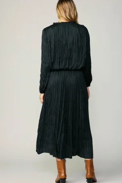 Current Air Long Sleeve Tops-Crinkle Plisse Blouse BLACK