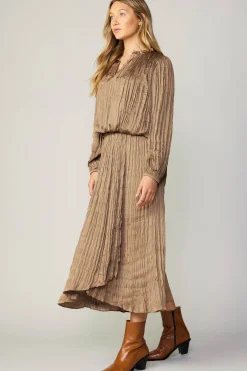 Current Air Skirts-Crinkle Plisse Midi Skirt LATTE