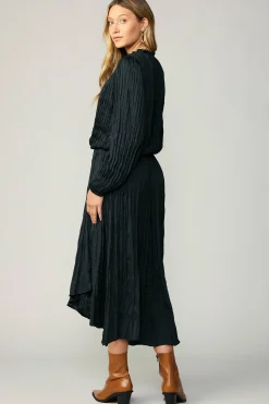 Current Air Skirts-Crinkle Plisse Midi Skirt BLACK