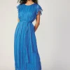 Current Air Midi Dresses-Crinkled Texture Flutter Dress AZUREBLUE