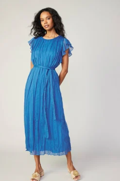 Current Air Midi Dresses-Crinkled Texture Flutter Dress AZUREBLUE