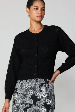 Current Air Cardigans | Long Sleeve Tops-Crochet Sweater Cardigan BLACK