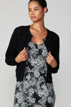 Current Air Cardigans | Long Sleeve Tops-Crochet Sweater Cardigan BLACK