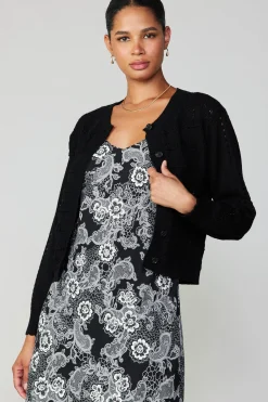 Current Air Cardigans | Long Sleeve Tops-Crochet Sweater Cardigan BLACK