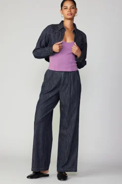 Current Air Coats & Jackets-Cropped Denim Jacket DARKINDIGO