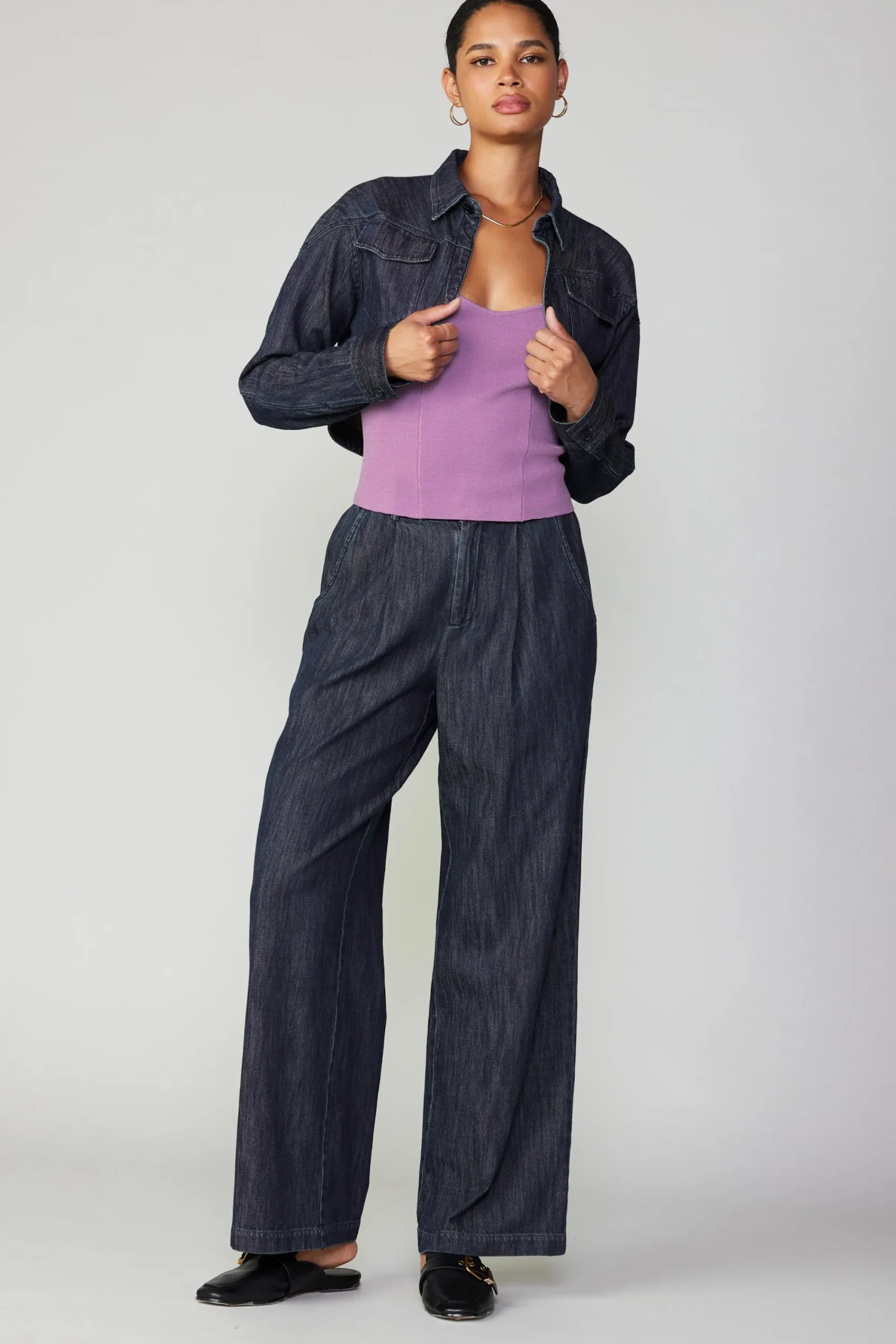 Current Air Coats & Jackets-Cropped Denim Jacket DARKINDIGO
