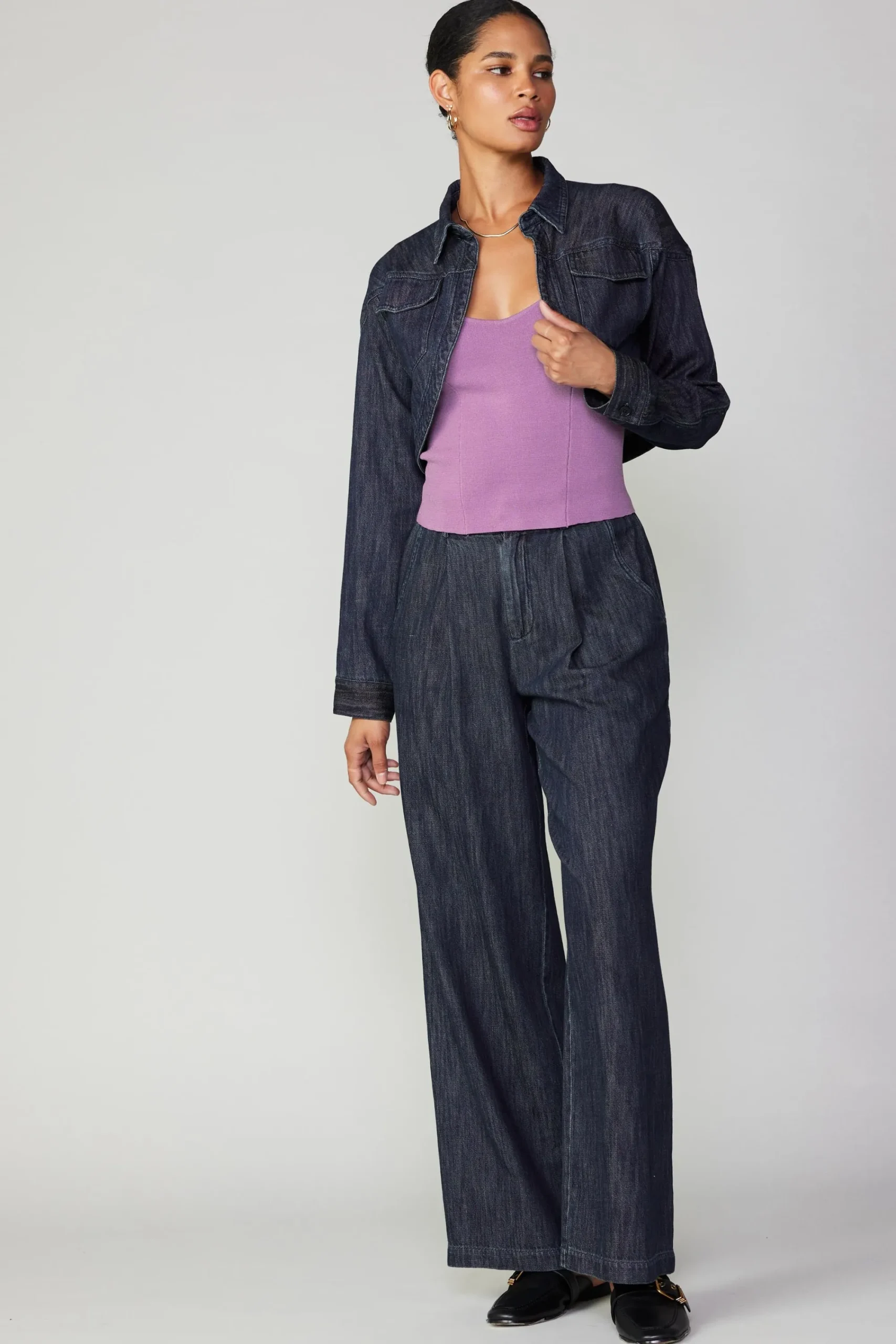 Current Air Coats & Jackets-Cropped Denim Jacket DARKINDIGO
