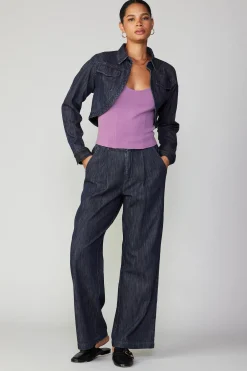 Current Air Coats & Jackets-Cropped Denim Jacket DARKINDIGO