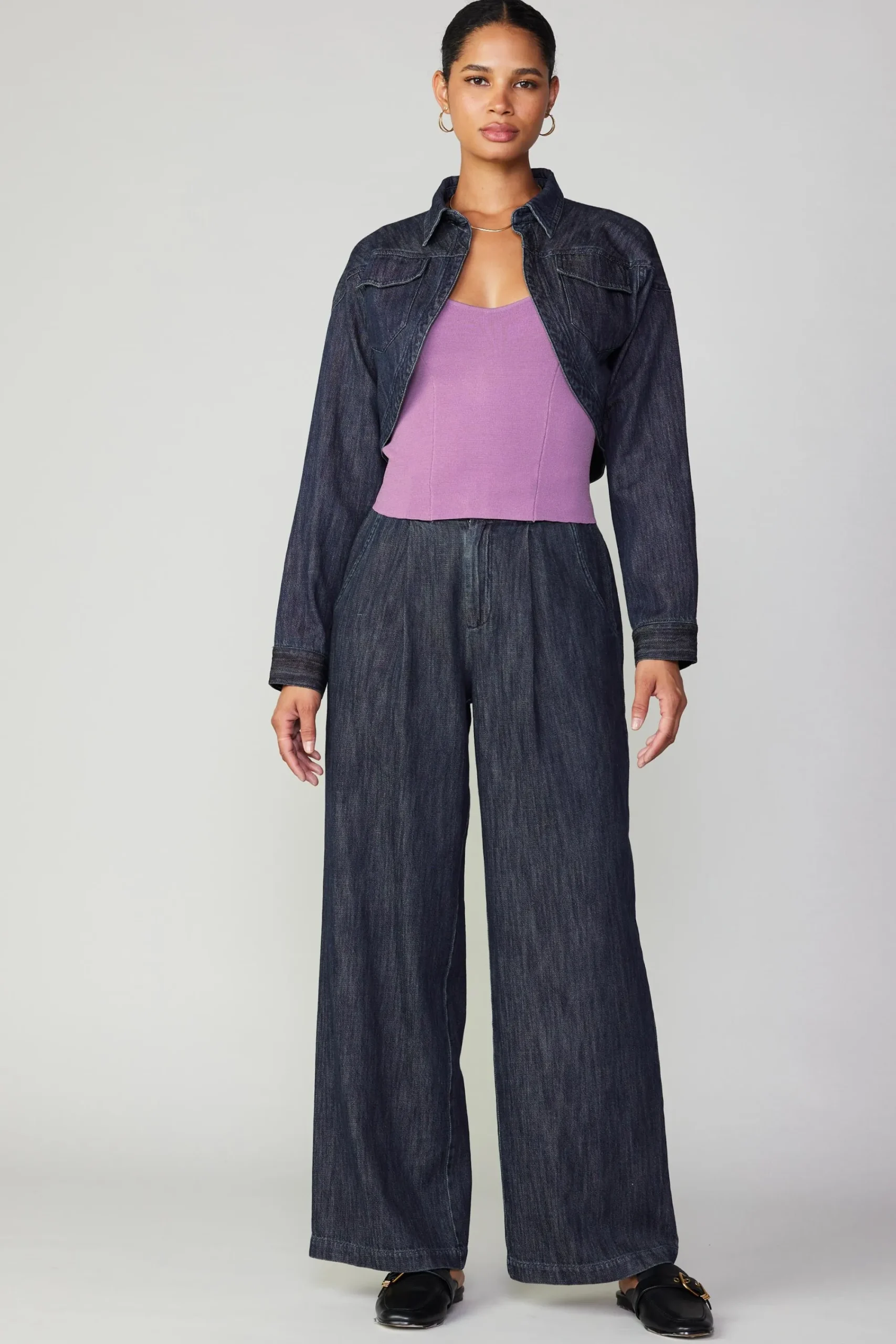 Current Air Coats & Jackets-Cropped Denim Jacket DARKINDIGO