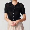 Current Air Knitwear | Short Sleeve Tops-Cropped Knit Top BLACK