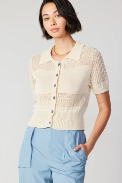Current Air Knitwear | Short Sleeve Tops-Cropped Knit Top NATURAL