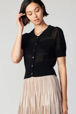 Current Air Knitwear | Short Sleeve Tops-Cropped Knit Top BLACK