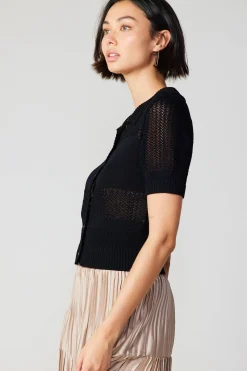 Current Air Knitwear | Short Sleeve Tops-Cropped Knit Top BLACK