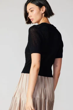 Current Air Knitwear | Short Sleeve Tops-Cropped Knit Top BLACK