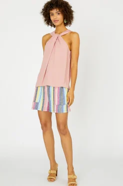 Current Air Sleeveless Tops-Cross Halter Neck Top DUSTYCORAL