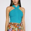Current Air Sleeveless Tops | Sweaters-Cross Sweater Tank Top TEAL