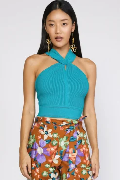 Current Air Sleeveless Tops | Sweaters-Cross Sweater Tank Top TEAL