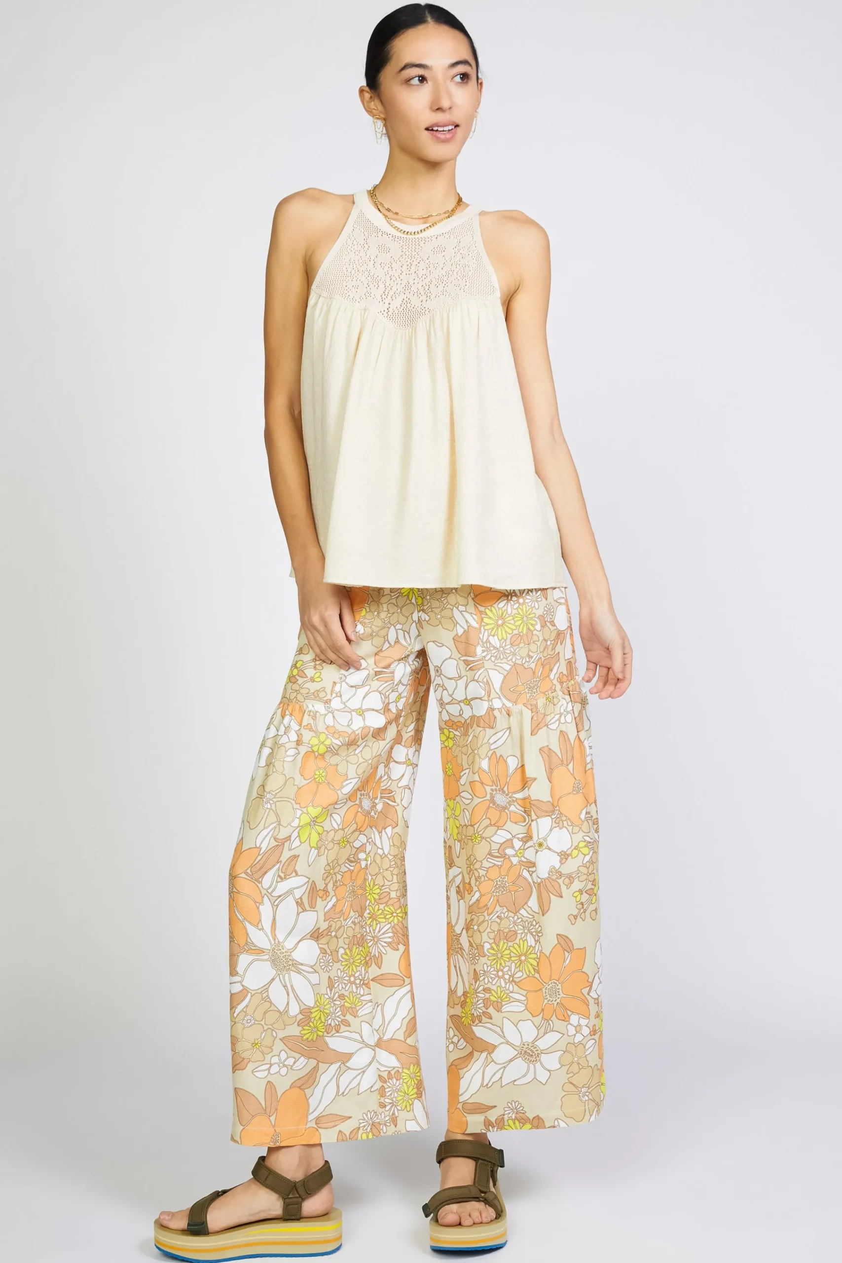 Current Air Sleeveless Tops | Sweaters-Crotchet Yoke Top LINEN