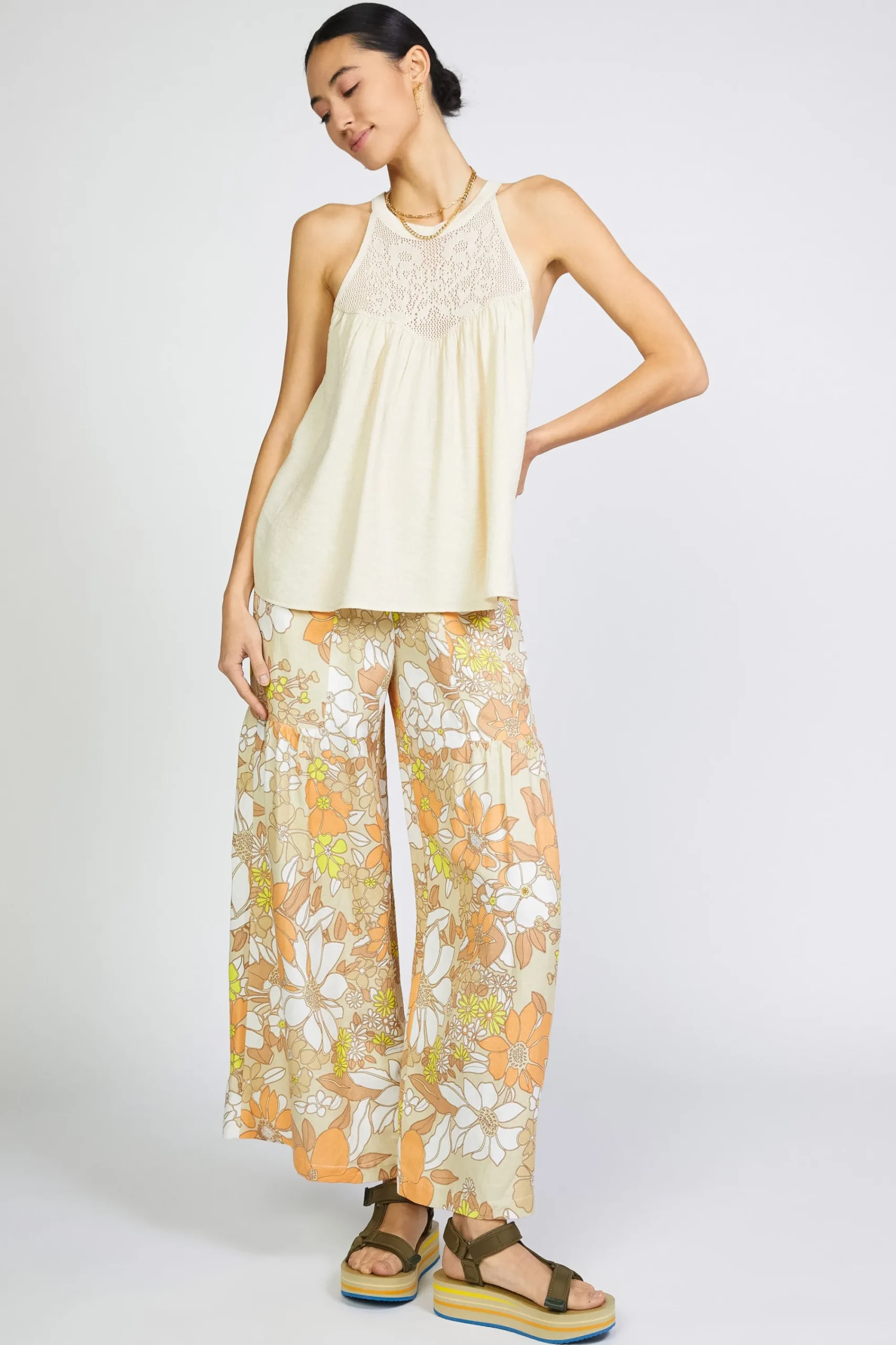 Current Air Sleeveless Tops | Sweaters-Crotchet Yoke Top LINEN