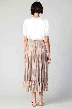 Current Air Short Sleeve Tops-Cuffed Pleated Yoke Top WHITE