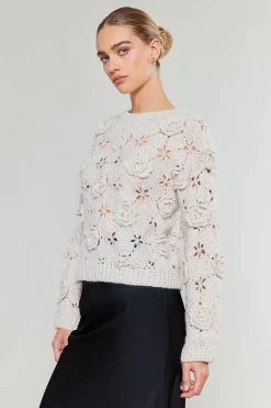 Current Air Knitwear | Sweaters-3D Floral Crochet Sweater IVORY