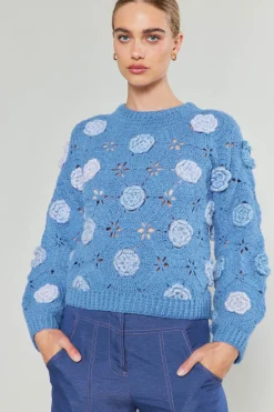 Current Air Knitwear | Sweaters-3D Floral Crochet Sweater BLUEMLT