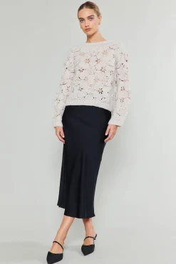 Current Air Knitwear | Sweaters-3D Floral Crochet Sweater IVORY