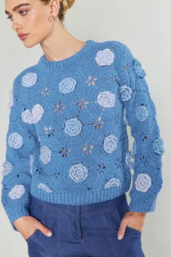 Current Air Knitwear | Sweaters-3D Floral Crochet Sweater BLUEMLT