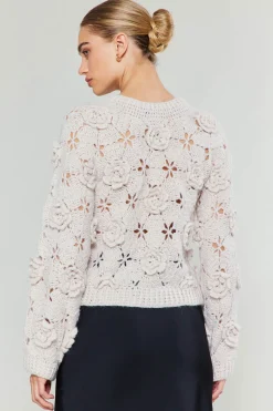 Current Air Knitwear | Sweaters-3D Floral Crochet Sweater IVORY