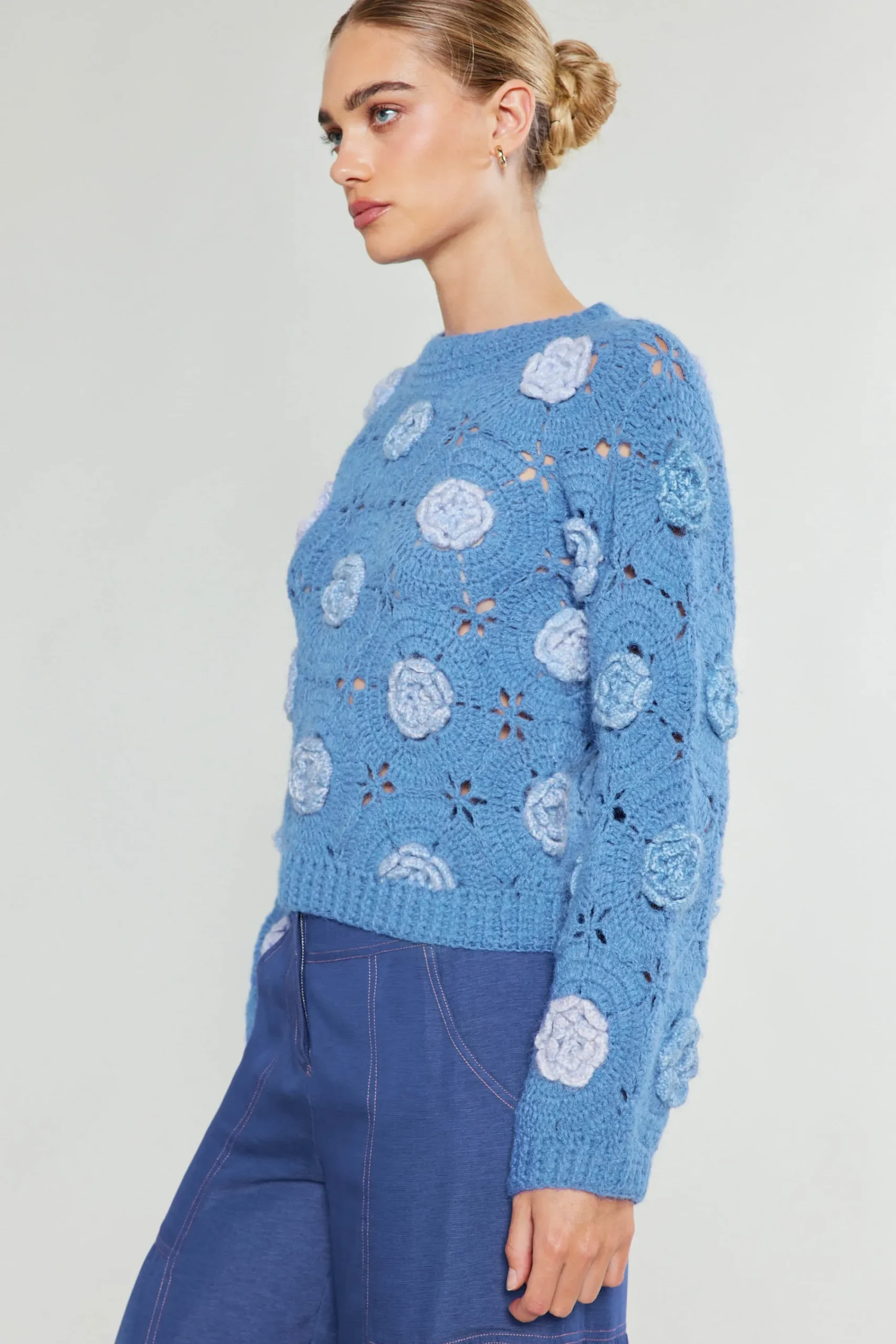 Current Air Knitwear | Sweaters-3D Floral Crochet Sweater BLUEMLT