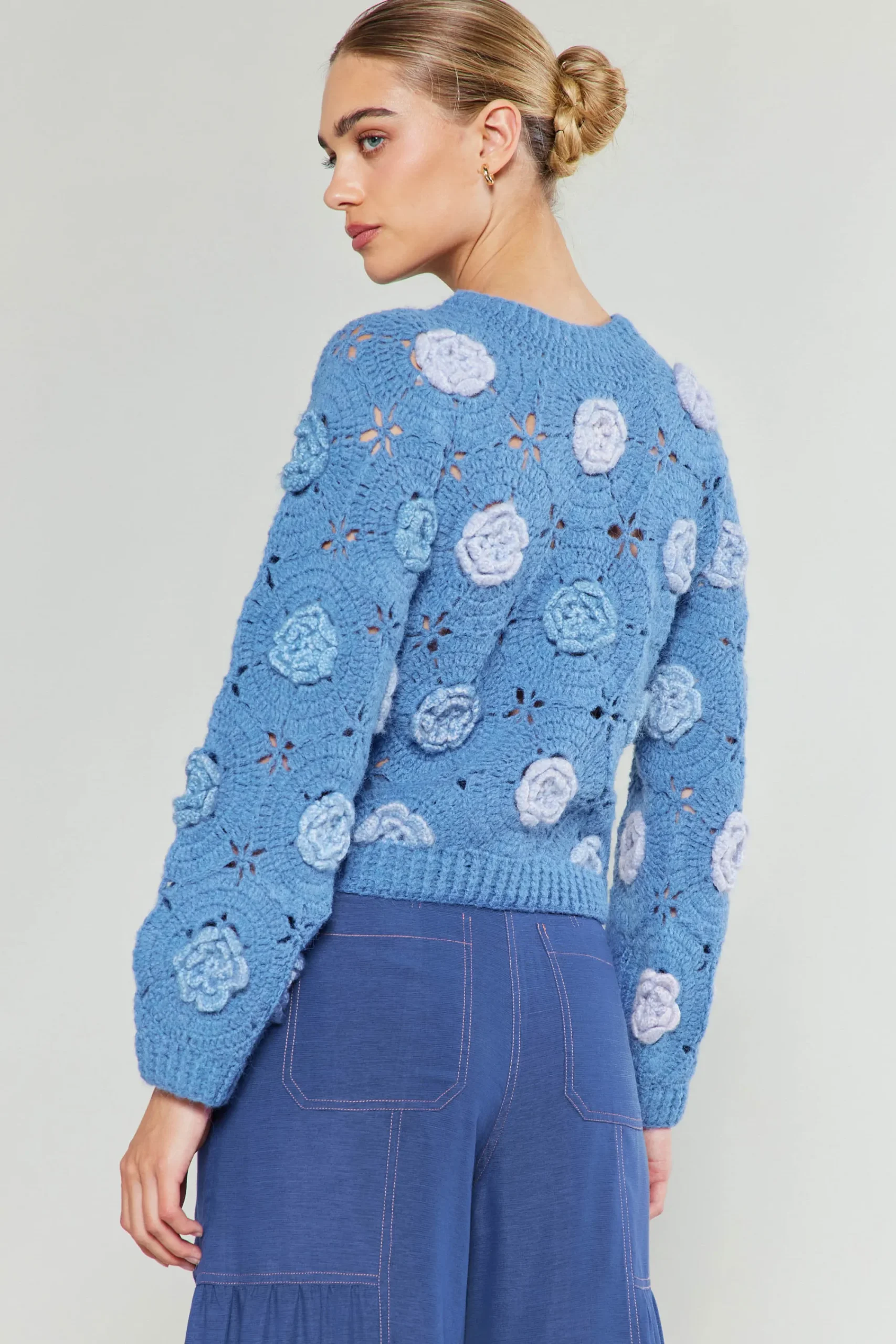 Current Air Knitwear | Sweaters-3D Floral Crochet Sweater BLUEMLT