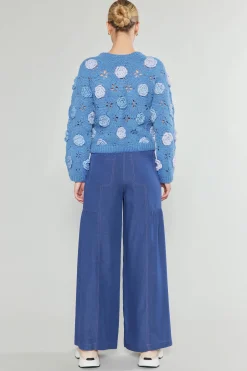 Current Air Knitwear | Sweaters-3D Floral Crochet Sweater BLUEMLT