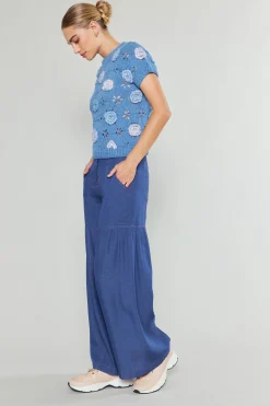 Current Air Knitwear | Short Sleeve Tops-3D Floral Crochet Top BLUEMLT