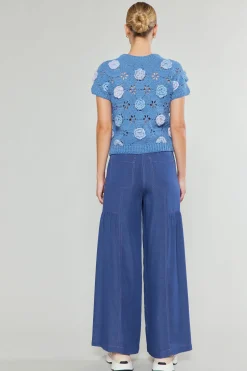 Current Air Knitwear | Short Sleeve Tops-3D Floral Crochet Top BLUEMLT