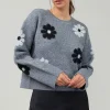 Current Air Knitwear | Sweaters-Daisy Embroidered Sweater MELANGEGREY